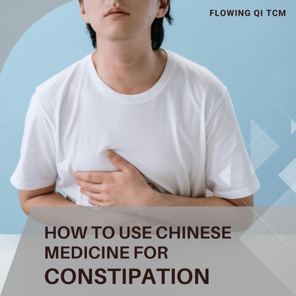 Picture of a person with a stomachache and the text How to Use Chinese Medicine for Constipation